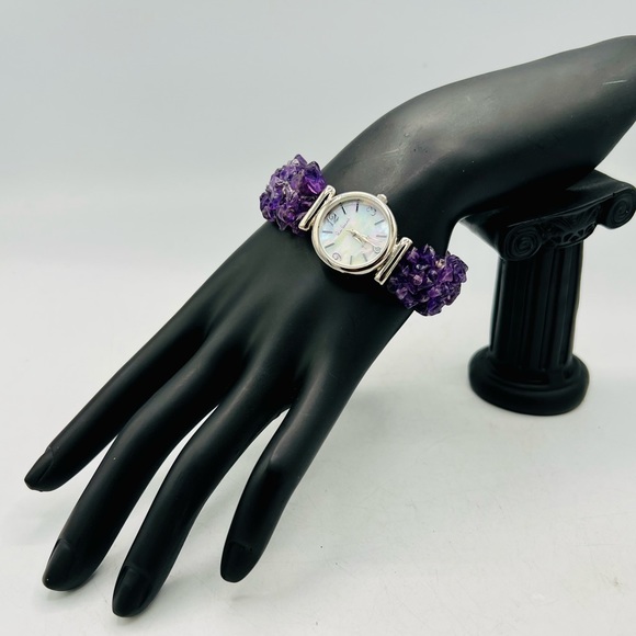 Amethyst GEM ESSENCE watch polished gemstone stretch band - Picture 2 of 6